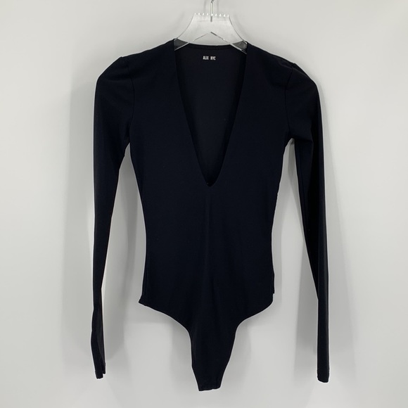 ALIX NYC Irving black stretch bodysuit deep V jersey long sleeve Small - Picture 2 of 7